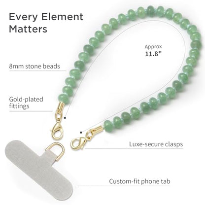 POSADINA Natural Stone Phone Charm, Beaded Healing Phone Wrist Strap, Handmade Cellphone Chain Lanyard with Tether Tab - color: Green Aventurine