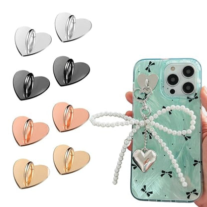 12PCS Phone Charm Heart Hooks, Adhesive Metal Finger Rings, Heart Shaped Cellphone Stand Holder, Finger Grip Loop Accessories Charm for DIY Phone Cases Pad Tablets