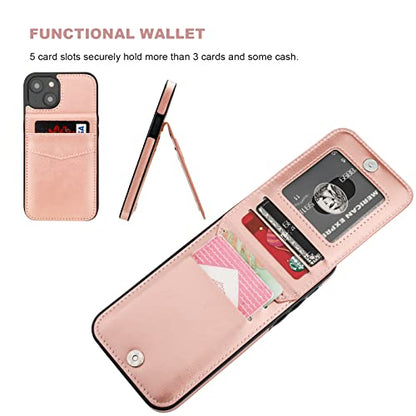 KIHUWEY for iPhone 14 Wallet Case Card Holder Kickstand, Rose Gold - color: Rose Gold