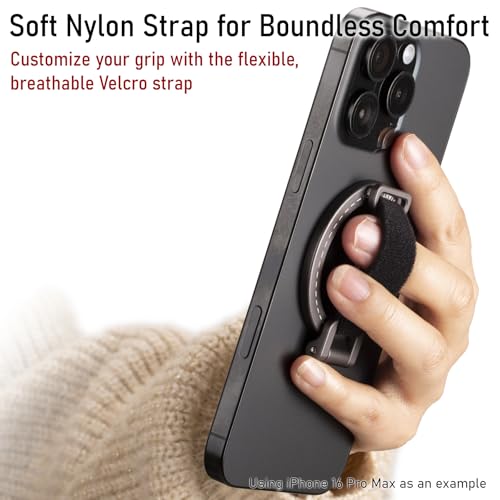 for Magsafe Phone Grip Kickstand – Adjustable Snap Grip Strap | 20 N52 Strong Magnets for iPhone 12/13/14/15/16/17 Pro Max & MagSafe Cases Magnetic Attach | Foldable & Ultra-Portable Design