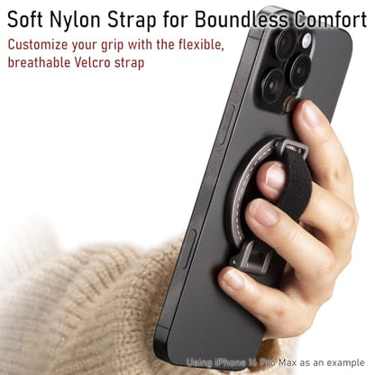 for Magsafe Phone Grip Kickstand – Adjustable Snap Grip Strap | 20 N52 Strong Magnets for iPhone 12/13/14/15/16/17 Pro Max & MagSafe Cases Magnetic Attach | Foldable & Ultra-Portable Design
