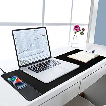 Mouse Pad with Wireless Charging, Gaming Mousepad, 31.5"x15.7" Extra Large Desk Mat XXL, Non-Slip Rubber Base, Waterproof Computer Keyboard Pad for Gaming, Home, Office, Black Desk Pad - color: Carbon Black