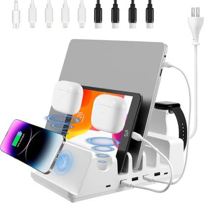 150W 6-Port Charging Station for Home with Fast Wireless Charging for Mobile & Wireless Charging Seats for 2 Airpods (Buds). 65W PD USB-C Port provided for laptops