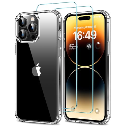 HOOMIL Case for iPhone 14 Pro Max Phone Cover with 2-Pack Tempered Glass Screen Protector, Non-Yellowing, Drop Protection, Anti-Scratch, Transparent, Hard Back - Crystal Clear - color: Clear, size: iPhone 14 Pro Max