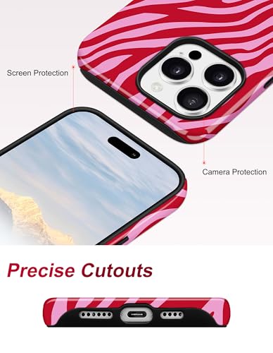 Jusy Magnetic Zebra Phone Case for iPhone 17 Pro Max,Red | Compatible with MagSafe, Cute Aesthetic Zebra Design, TPU and PC Protective Shockproof Cover - color: Red