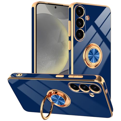 Blue Designed for Samsung Galaxy S25 Case with Ring Stand | Support Magnetic Car Mount, 360° Rotatable Finger Holder, Soft TPU Cover Plating Edge, Protective Slim Kickstand Phone Case - color: Blue, size: 6.2'' S25