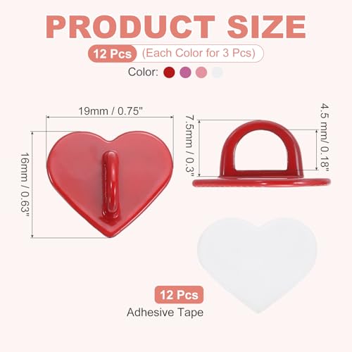MECCANIXITY 12 Pcs Heart Phone Charm Hook, Adhesive Cell Phone Charm Holder Metal Finger Grip Loop for DIY Case Pad Tablet, Red/Rose Red/Dark Pink/Light Pink - color: Red/Rose Red/Dark Pink/Light Pink