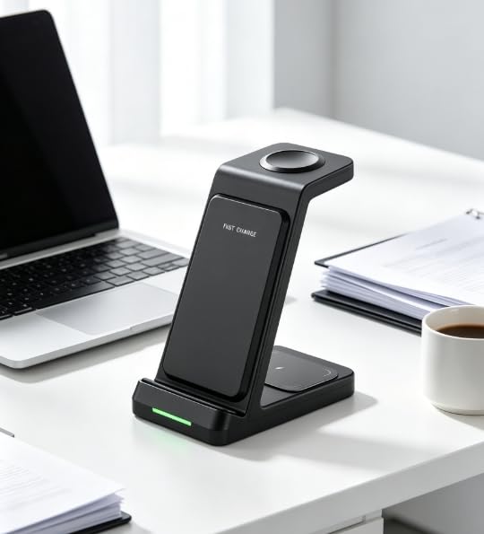 Fast Wireless Charging Station, Transform Your Workspace with Our 3-in-1 Wireless Charger & Stylish Charging Stand with Phone Holder for Home and Office,Black