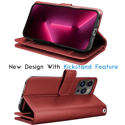 Tekcoo Wallet Case Compatible with iPhone 16 Pro Max (6.9 inch) 2024 Luxury ID Cash Credit Card Slots Holder Carrying Pouch Folio Flip PU Leather Cover [Detachable Magnetic Hard Case] Strap [Red] - color: Wine Red, size: 16 Pro Max