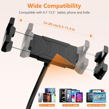 Gooseneck Tablet Holder, 19.69" Metal Crab Clamp iPad/iPhone Mount for Stroller/Treadmill/Golf Cart/Boat/Mic Stand/Gym Bicycle Handlebar Clamp/Desk, Compatible with 4-13" iPad Pro/Air/Mini/E-book