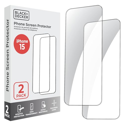 BLACK+DECKER 2 Pack Tempered Glass Screen Protector for iPhone 15 - size: iPhone 15