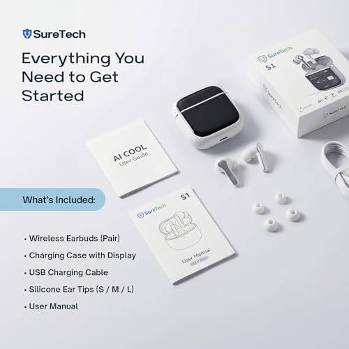 ANC Noise Cancelling Earbuds, Bluetooth 6.0, 60H Battery, White