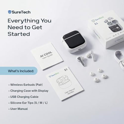 ANC Noise Cancelling Earbuds, Bluetooth 6.0, 60H Battery, White