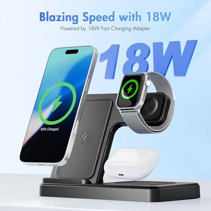 Wireless Charging Station for Apple Devices, 3 in 1 Foldable Charger Stand - color: 1 Black