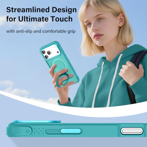 Designed for iPhone 17 Pro Case with Magnetic Stand, Darkcyan | Certified Drop Protection, Great Grip Feeling, Matte Translucent Back Slim Shockproof Phone Cover - color: Darkcyan, size: Iphone 17 Pro