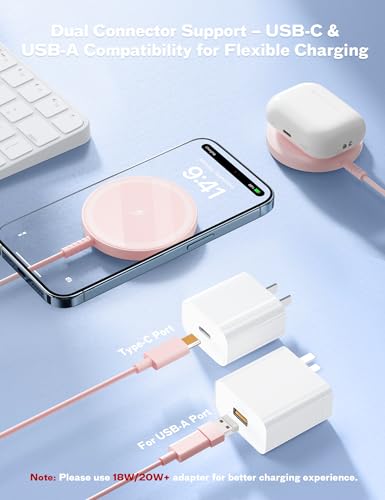 Magsafe Charger Magnetic Wireless Charge iPhone: Strong Magnet Charging Pad - color: Pink