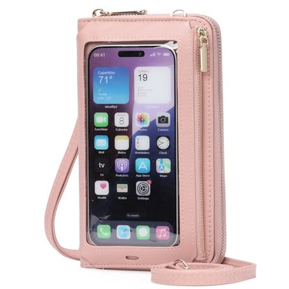GOIACII Phone Purse Crossbody Bags for Women Small Travel Wallet Touch Screen RFID Blocking - color: A02 Pink