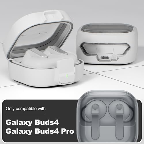 for Samsung Galaxy Buds 4/Buds 4 Pro Case (2026) with Secure Safety Lock Clip,Shockproof Scratch-Resistant TPU Transparent Soft Shell Protective Cover Accessories with Carabiner/Cleaning Kit(White) - color: White
