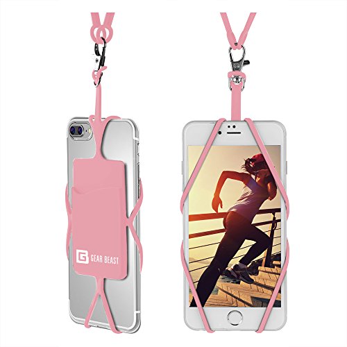 Gear Beast Cell Phone Lanyard - Universal Neck Phone Holder w/Card Pocket and Silicone Neck Strap - Compatible with Most Smartphones, Light Pink - color: Lightpink