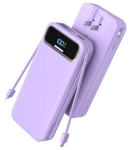 Nusyddy Portable Charger 20000mAh Fast Charging w/Built-in Wall Plug Purp. - color: Purple