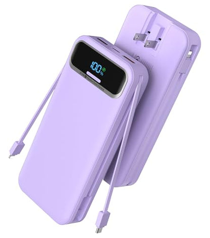 Nusyddy Portable Charger 20000mAh Fast Charging w/Built-in Wall Plug Purp. - color: Purple