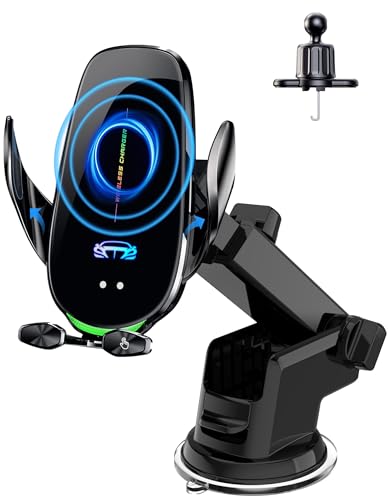 Wireless Car Charger Mount, Fast Charging Auto Clamping 15W Intelligent Dual Control Induction Car Phone Holder Mount Wireless Charging Compatible with All iPhone Android Smartphone
