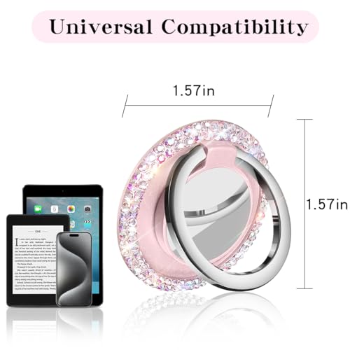 Bling Crystal Rhinestone Cell Phone Ring Holder Grip，360°Rotation Ultrathin Finger Cute Glitter Stand Kickstand Universal Compatible with iPhone Samsung Galaxy LG Google iPad （Pink）