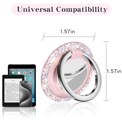 Bling Crystal Rhinestone Cell Phone Ring Holder Grip，360°Rotation Ultrathin Finger Cute Glitter Stand Kickstand Universal Compatible with iPhone Samsung Galaxy LG Google iPad （Pink）