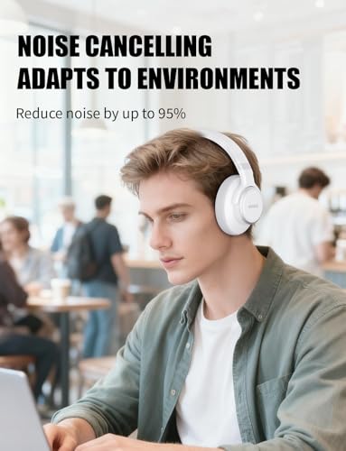 KVIDIO Hybrid Active Noise Cancelling Headphones Over Ear - color: White