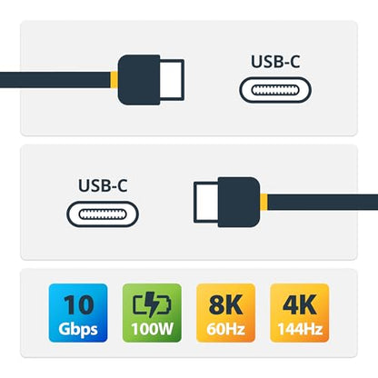 StarTech 3.3ft/1m USB-C Cable, USB 10Gbps, 100W PD, 8K 60Hz/4K 144Hz - size: 3 ft / 1m, style: USB 3.1 - C to C