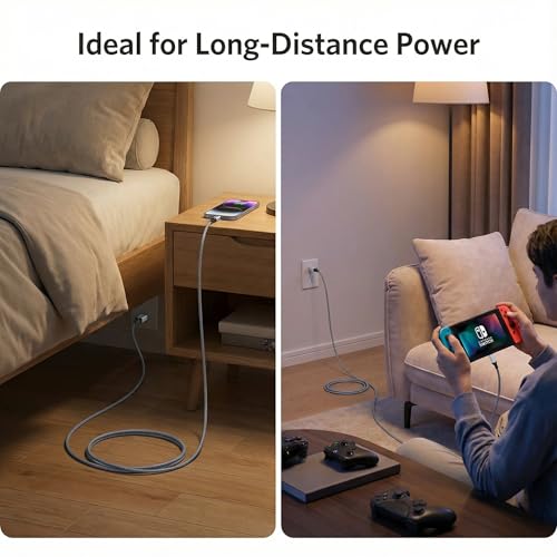 USB C to USB C Cable 25ft, 60W PD Fast Charging Cord, Extra Long Braided Charger Cable for MacBook Air M3 M2, iPad Pro, iPhone 16 15 Pro Max, Samsung Galaxy S24, Pixel, Switch - size: 25 Feet