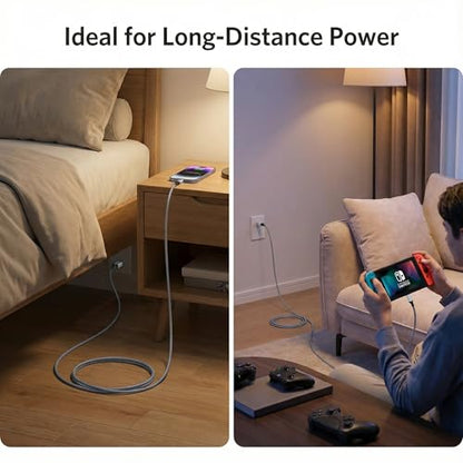 USB C to USB C Cable 25ft, 60W PD Fast Charging Cord, Extra Long Braided Charger Cable for MacBook Air M3 M2, iPad Pro, iPhone 16 15 Pro Max, Samsung Galaxy S24, Pixel, Switch - size: 25 Feet