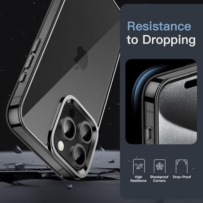 JETech Case for iPhone 15 Pro Max, Anti-Yellowing, Black | Shockproof Protection, Scratch Resistant Hard PC Back, Durable Transparent TPU Bumper - color: Black, size: iPhone 15 Pro Max