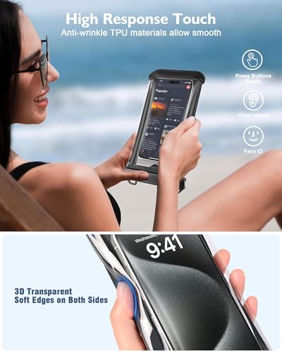 Waterproof Phone Pouch Floating, Up to 7.5",Front Clear + Back Bear - color: Black, size: Up to 7.5"