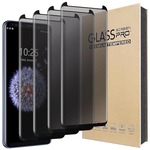 Compatible For Samsung Galaxy S8 PLUS/S9 PLUS Screen Protector Tempered Glass Privacy Anti-Spy 3D Curved Edge Case Friendly Film (4 Pack, Black)