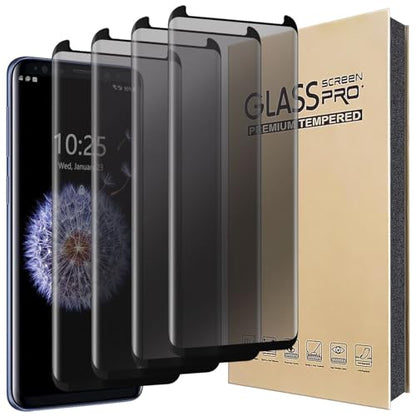 Compatible For Samsung Galaxy S8 PLUS/S9 PLUS Screen Protector Tempered Glass Privacy Anti-Spy 3D Curved Edge Case Friendly Film (4 Pack, Black)