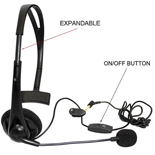Wired Mono Headphone Earphone w Mic Headset 3.5mm Single Earbud Hands-Free Microphone Over-The-Head Compatible with GreatCall Jitterbug Flip
