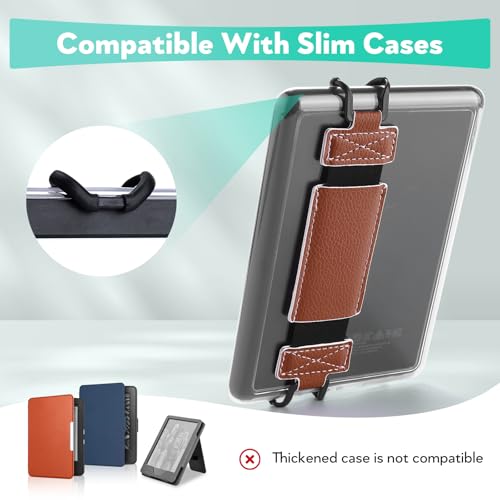 Secure Hand Strap for Kindle and Tablet - High Elasticity Finger Grip Holder Accessories for 6-8 Inches E-Book Tablet - color: Brown