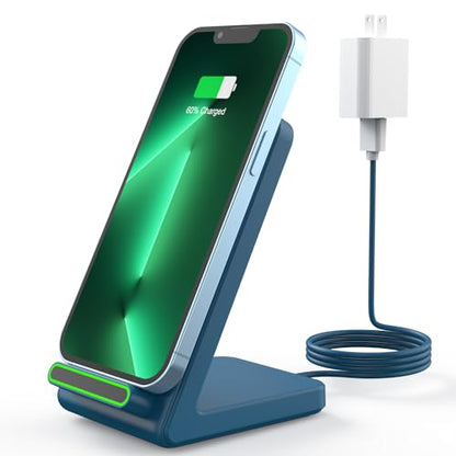 Fast Wireless Charging Station for Phone: CIYOYO 15W Charging Stand Compatible with iPhone 15/14/13/12/11, Samsung Galaxy S23/ S22/ S21/ S20 for Office Bedside Gift - color: Blue