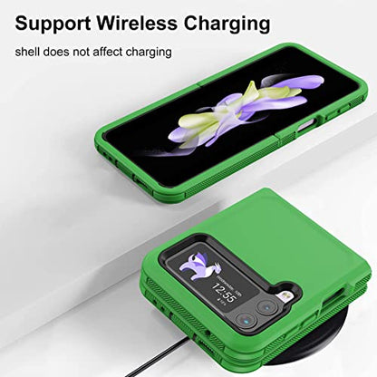for Galaxy Z Flip 4 Case with Camera Lens Film,Shockproof Protective Phone Case Heavy Duty Full Body Protection Drop Proof Hard Rugged Cover for Samsung Galaxy Z Flip 4 (Green/Black) - color: Green/Black