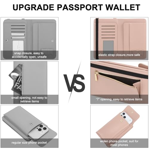 DOB SECHS Leather Passport Wallet Crossbody Phone Bag, RFID Blocking Passport Holder Credit Cards Case for Women - color: Pink-2
