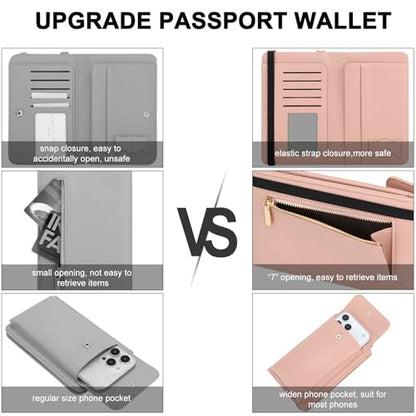 DOB SECHS Leather Passport Wallet Crossbody Phone Bag, RFID Blocking Passport Holder Credit Cards Case for Women - color: Pink-2