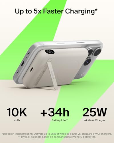 Belkin 10000mAh Qi2.2 25W MagSafe Power Bank with Kickstand and Display - color: Sand