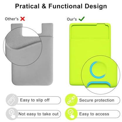 oakxco Phone Wallet Stick On, Secure Phone Card Holder Silicone, Adhesive Pocket Sleeve ID Credit Card, Slim Thin Card Case for Men Women Cute, Compatible with Apple iPhone Samsung Pixel, Neon Green - color: Neon Green