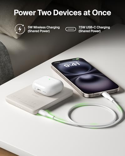 Belkin 5K 7.5W Ultra-Slim Portable Power Bank, Supports MagSafe Accessories - color: Sand