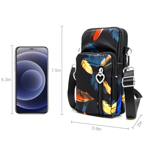 BIAOTIE Lightweight Small Crossbody bags Cell Phone Purses Travel Pouch Shoulder Bag for Women - color: Black Feathers
