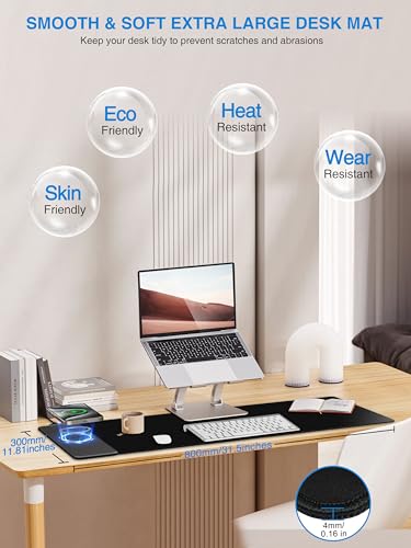 TopMade Wireless Charging Mouse Pad, 31.5"x11.81" XXL Large Desk Mat, Black - color: Classic-31.5"x11.8"