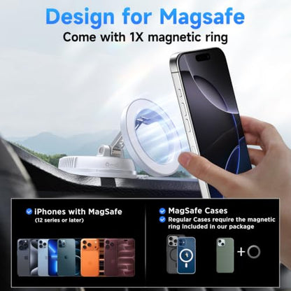 ANDERY Car Phone Holder for Magsafe [78+LBS Strongest Suction & 2400gf Strongest Magnetic] 360° Adjustable Car Phone Mount, Phone Holders for Your Car for iPhone 18-12 Pro Max Air Plus ((White) - color: White