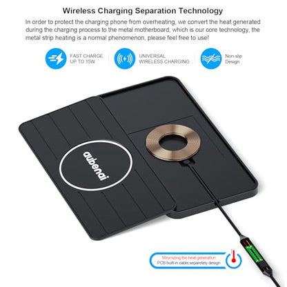 Wireless Car Charger Pad, 15W Fast Charging Pad with 70cm Extension Cable, Non Slip Car Wireless Phone Charger Mat Compatible with iPhone 16/15/14/13, AirPods, Samsung S25 S24(Extension USB-C) - color: Black-Extension USB-C