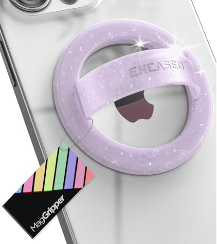 Encased Magnetic Phone Grip Holder (Compatible with MagSafe) Thin Silicone Finger Loop Ring for iPhone (Purple Glitter) - color: Purple
